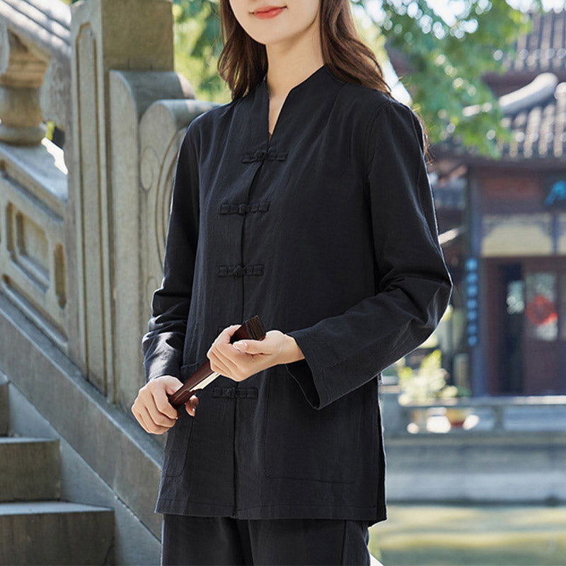 Ensemble de vêtements pour femme Foviel en coton et lin pour la pratique spirituelle, le zen, le yoga, la méditation et la prière