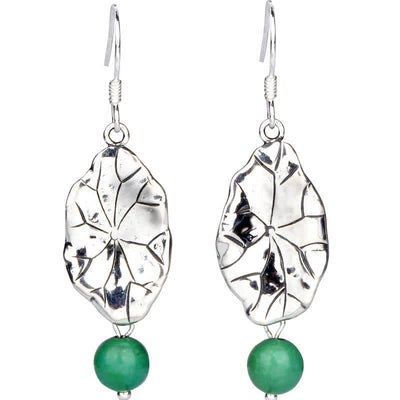 Buddha Stones 925 Sterling Silver Turquoise Lotus Leaf Protection Drop Dangle Earrings Earrings BS 10