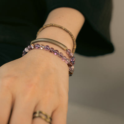 Buddha Stones Purple Phantom Red Hematoid Quartz Green Rutilated Quartz Copper Love Forgive Bracelet Bracelet BS 6