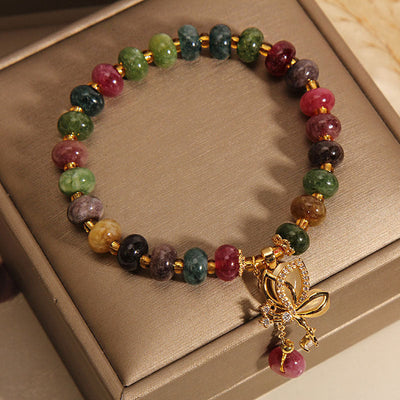 Buddha Stones Colorful Tourmaline Butterfly Charm Wisdom Bracelet Bracelet BS 1