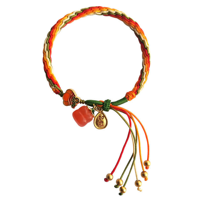 Buddha Stones Persimmon Red Agate Strength Reincarnation Knot Braid String Bracelet Bracelet BS 15