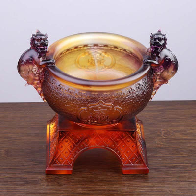 Buddha Stones Handmade Liuli Crystal PiXiu Treasure Bowl Art Piece Home Decoration Decorations BS 11