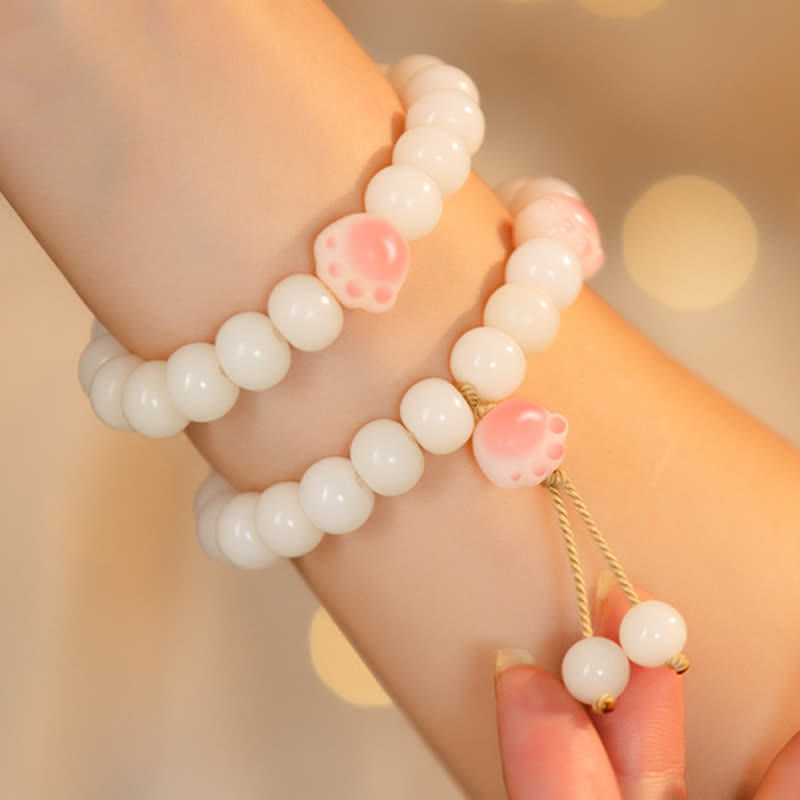 Buddha Stones Natural Bodhi Seed Lovely Paw Lucky Cat Paw Peace Bracelet Bracelet BS 2