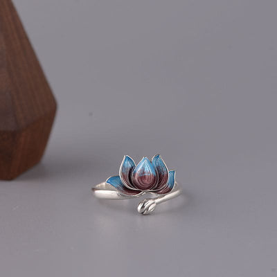 Buddha Stones 925 Sterling Silver Lotus Flower New Beginning Adjustable Ring Ring BS 4