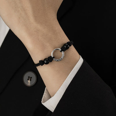 Buddha Stones 925 Sterling Silver Black Onyx Peace Buckle Protection Bracelet Bracelet BS 3