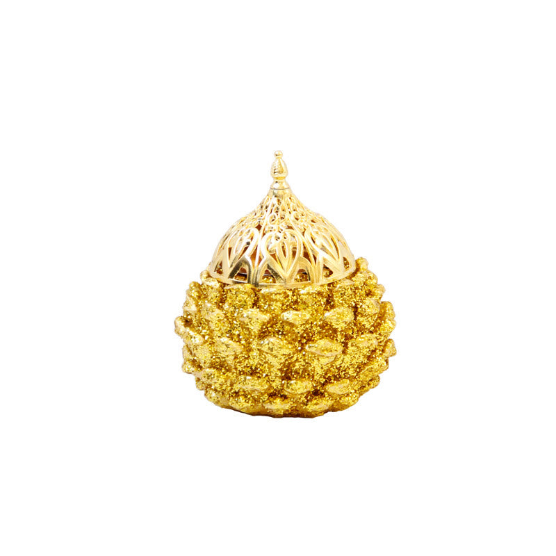 Buddha Stones Gold Pine Cone Pattern Spiritual Rituals Mini Incense Burner Home Tabletop Decor Incense Burner BS 20