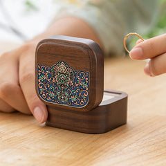 Buddha Stones Retro Handmade Black Walnut Wood Ring Jewelry Storage Box Leaf Wooden Gift Box Jewelry Storage Box BS Black Peach Wood 6*6*4cm