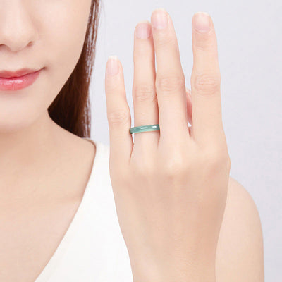Buddha Stones Natural Jade Prosperity Protection Ring Ring BS 4
