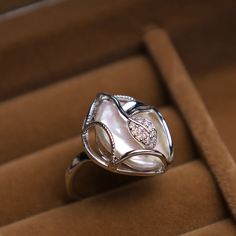 Buddha Stones Pearl Copper Plated Gold Flower Happiness Wealth Ring Ring BS Silver(Adjustable) With Box