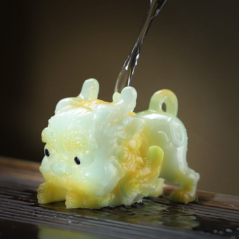 Buddha Stones Color Changing Small PiXiu Ingot Resin Tea Pet Wealth Home Figurine Decoration Decorations BS Golden Pixiu 7.7cm*10.6cm*11.6cm