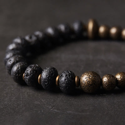 Buddha Stones Lava Rock Stone Copper Balance Cuff Bracelet Bangle - image 7