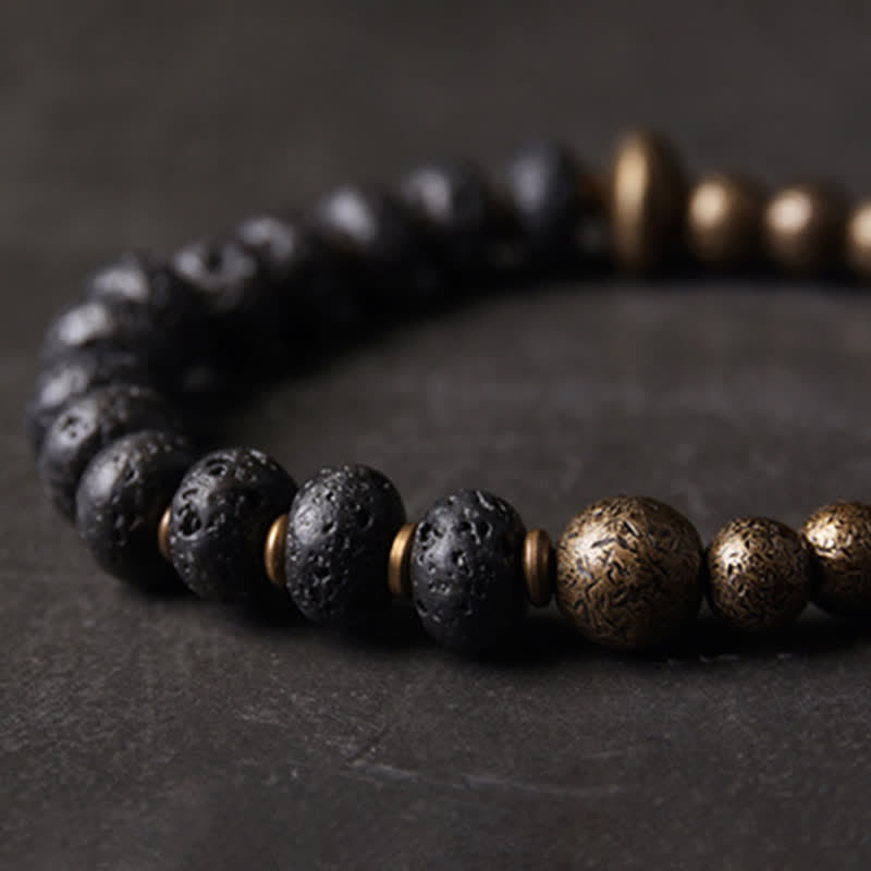 Buddha Stones Lava Rock Stone Copper Balance Cuff Bracelet Bangle - image 7