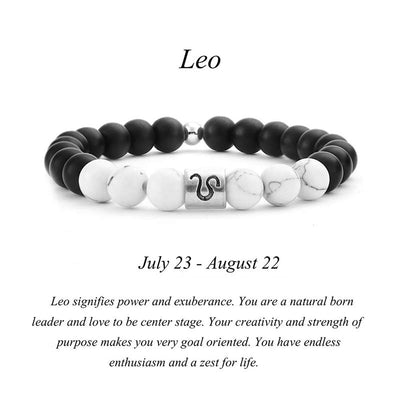 Buddha Stones 12 Constellations of the Zodiac Natural Frosted Stone White Turquoise Bead Fortune Bracelet Bracelet BS Leo
