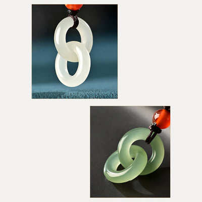 Buddha Stones Natural Hetian Cyan Jade White Jade Double Peace Buckle Success Necklace Pendant Necklaces & Pendants BS 12