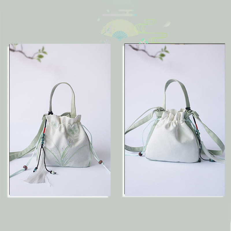 Buddha Stones Handmade Embroidered Flowers Canvas Tote Shoulder Bag Handbag Bag BS 9
