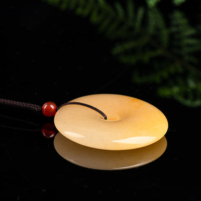 Buddha Stones Round Golden Silk Jade Peace Buckle Wealth Pendant Necklace Necklaces & Pendants BS 7