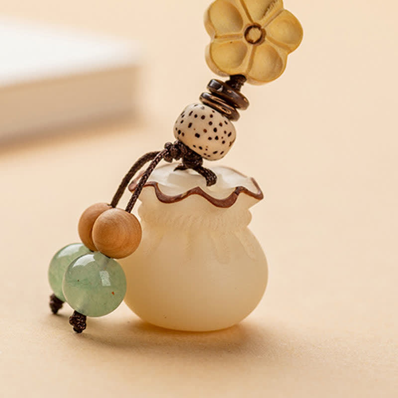 Buddha Stones Natural Bodhi Seed Money Bag Flower Blessing Prosperity Keychain Key Chain BS 6