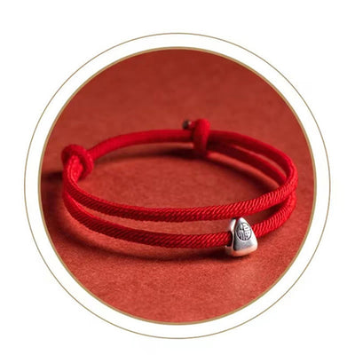 Buddha Stones 925 Sterling Silver Fu Character Blessing Handmade Braided Bracelet Bracelet BS 12
