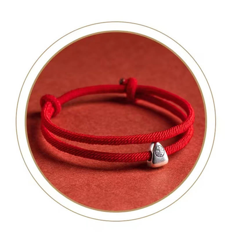 Buddha Stones 925 Sterling Silver Fu Character Blessing Handmade Braided Bracelet Bracelet BS 12