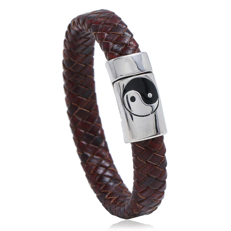 Buddha Stones FengShui Yin Yang Balance Bracelet Bracelet BS 22.5cm SaddleBrown