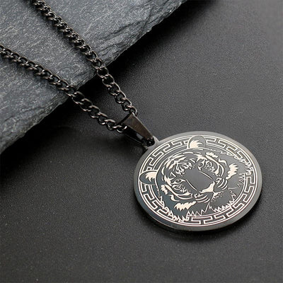 Buddha Stones Animal Titanium Steel Chain Necklace Protection Pendant Necklaces & Pendants BS Black Tiger