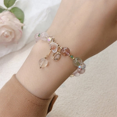 Buddha Stones Strawberry Quartz Rutilated Quartz Fluorite Flower Healing Bracelet Bracelet BS 29