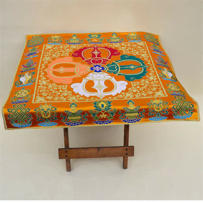 Buddha Stones Flower Endless Knot Prayer Altar Mat Healing Meditation 8 Auspicious Symbols Mat Table Runner Prayer Altar BS 11