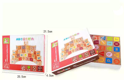 Fidtoy Wooden ABC Blocks for Toddlers, 26-Piece Alphabet Learning Blocks with Uppercase Lowercase Letters, Pictures, Colors and Storage Bag Age 24M+