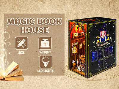 Kit de rincón de lectura de madera 3D DIY, microescena, librería mágica, soporte de libros con LED