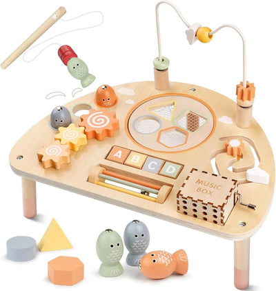 Fidtoy Wooden Activity Table for Toddlers 8-in-1 Montessori Learning Toy Multi Activity Play Table