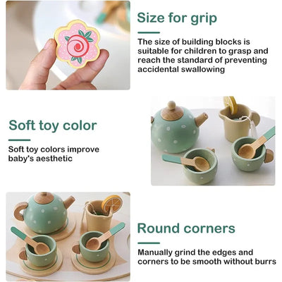 Fidtoy Service à Thé en Bois Jouet de Jeu d'Imitation Montessori pour Enfants