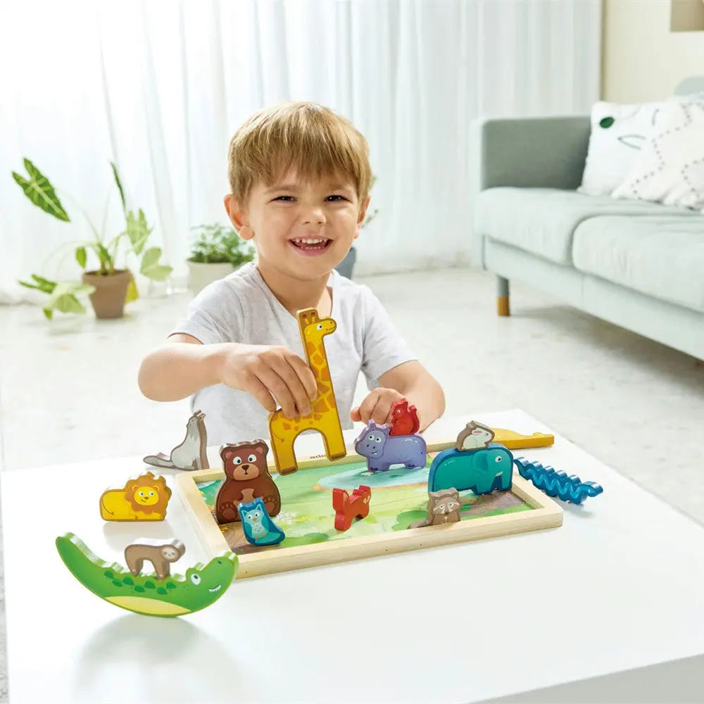 Fidtoy Wildlife Puzzle & Play - Wooden Educational Toy for Kids