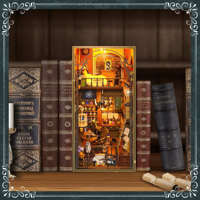 Kit de rincón de lectura de madera 3D DIY, microescena, librería mágica, soporte de libros con LED