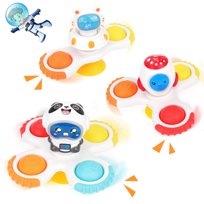 3PCS Jouets Fidget Spinner à Ventouse pour Enfants, Jouet Sensoriel Interactif pour Bébé, Jouet de Bain Pop Up