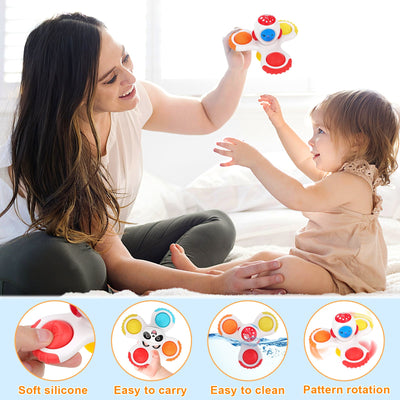 3PCS Jouets Fidget Spinner à Ventouse pour Enfants, Jouet Sensoriel Interactif pour Bébé, Jouet de Bain Pop Up