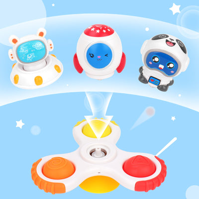 3PCS Jouets Fidget Spinner à Ventouse pour Enfants, Jouet Sensoriel Interactif pour Bébé, Jouet de Bain Pop Up