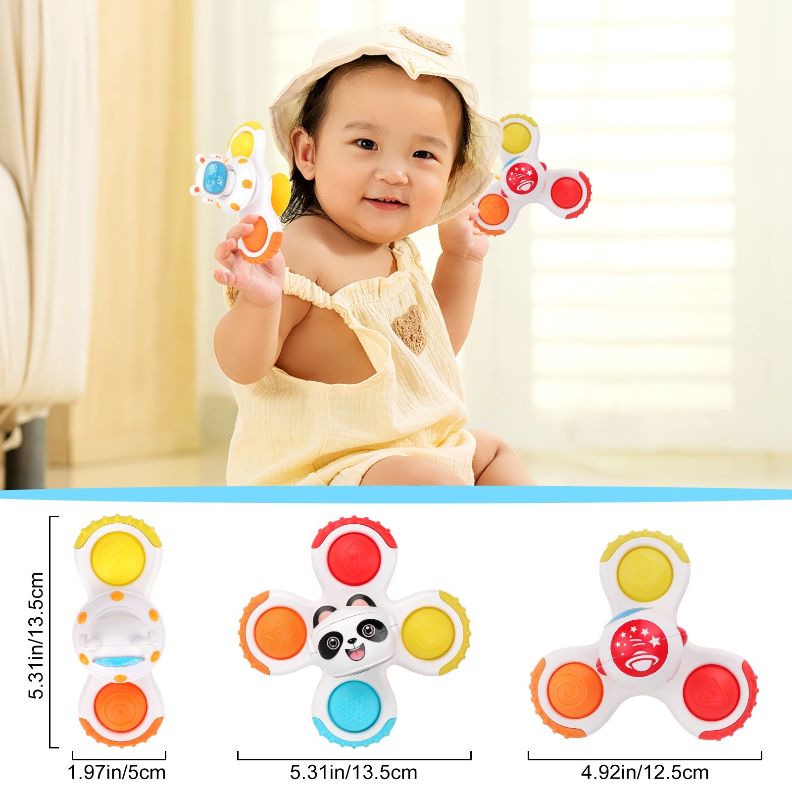 3PCS Jouets Fidget Spinner à Ventouse pour Enfants, Jouet Sensoriel Interactif pour Bébé, Jouet de Bain Pop Up