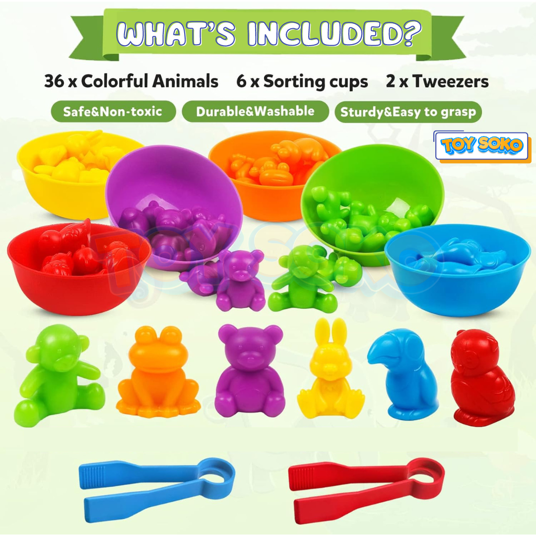 Fidtoy Color Sorting Animal Toys Matching Game for Toddlers Learning Colors Counting and Fine Motor Skills