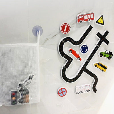 Fidtoy Bath Time Traffic Toys – Foam Road Bath Toys for Toddlers Wall Stick Play Set