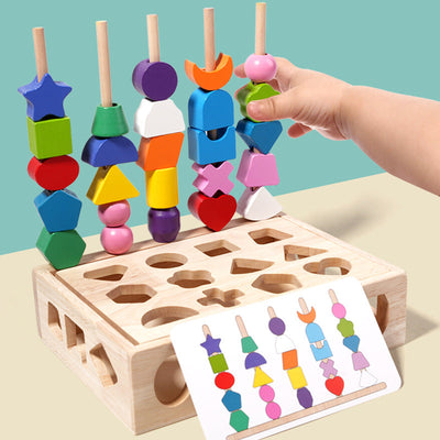Fidtoy Boîte d'intelligence à piliers d'association de formes – Jouet d'apprentissage des couleurs et des formes Montessori en bois pour les enfants de 4 à 6 ans