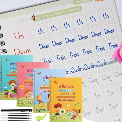 Fidtoy Magic Practice Copybook for Kids – Reusable Handwriting Workbook Set with Grooved Writing Pages, Disappearing Ink Pen, French Writing Practice, and Calligraphy Learning