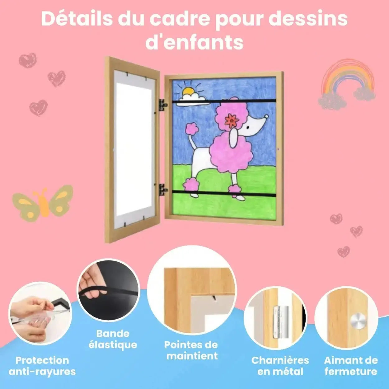 Fidtoy Cadre pour Dessins d'Enfants – Affichage Magnétique Frontal d'Œuvres d'Art Grande Capacité pour Enfants