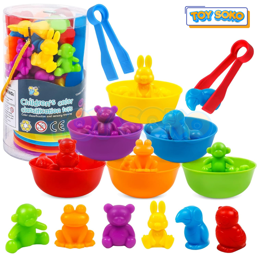 Fidtoy Color Sorting Animal Toys Matching Game for Toddlers Learning Colors Counting and Fine Motor Skills