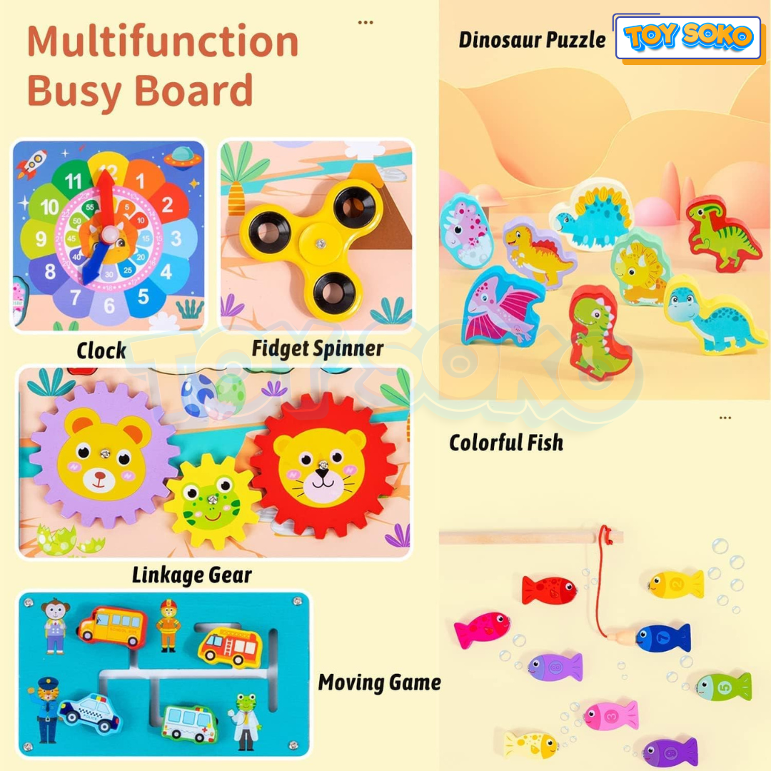 Fidtoy 8-in-1 Wooden Puzzle Board Learning Toy for Kids