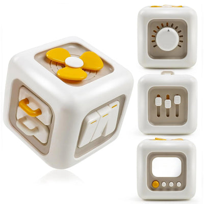Fidtoy 6-in-1 Montessori Busy Cube for Toddlers – Portable Sensory Activity Cube with Buttons, Gears, Textures, Fine Motor Play, and Travel Learning