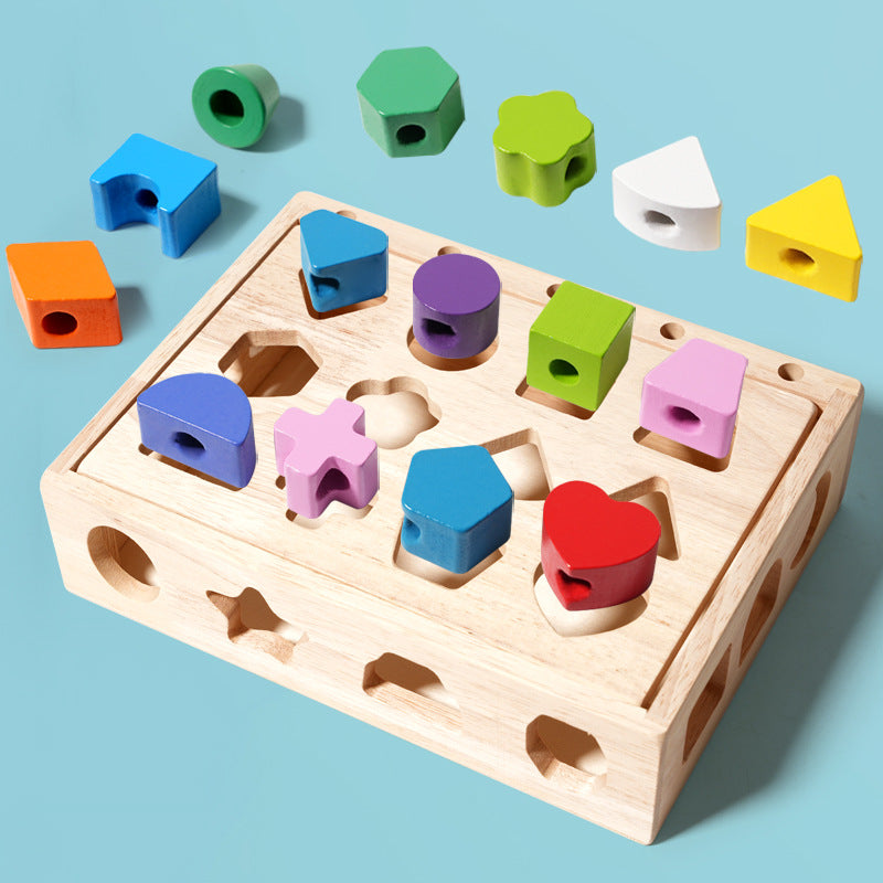 Fidtoy Boîte d'intelligence à piliers d'association de formes – Jouet d'apprentissage des couleurs et des formes Montessori en bois pour les enfants de 4 à 6 ans