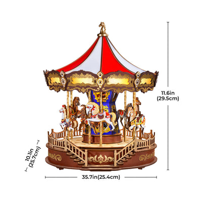 Classic Carousel 3D Wooden Puzzle — Rotating Music Box with LED Lights