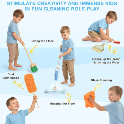 Wooden Toddler Cleaning Set with Real Spray Mop Ages 3–6