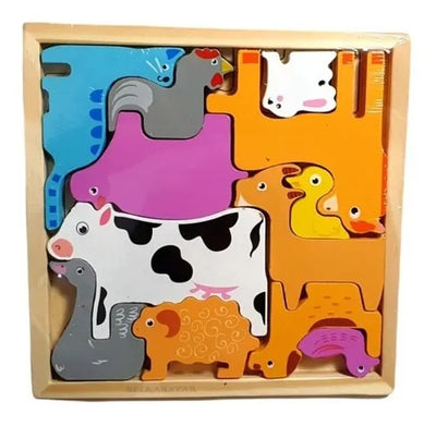 Fidtoy 3D Assembling Puzzle Board Random Design, Wooden Farm Animal Puzzle Board, Number Matching Fine Motor Learning Toy for Kids