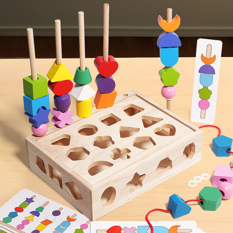 Fidtoy Boîte d'intelligence à piliers d'association de formes – Jouet d'apprentissage des couleurs et des formes Montessori en bois pour les enfants de 4 à 6 ans